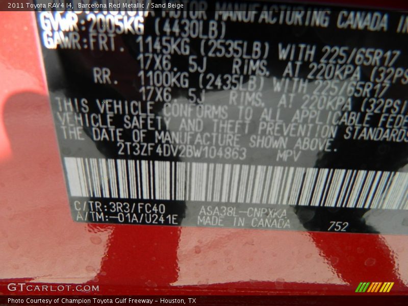 Barcelona Red Metallic / Sand Beige 2011 Toyota RAV4 I4