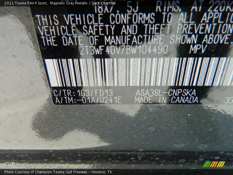 Magnetic Gray Metallic / Dark Charcoal 2011 Toyota RAV4 Sport