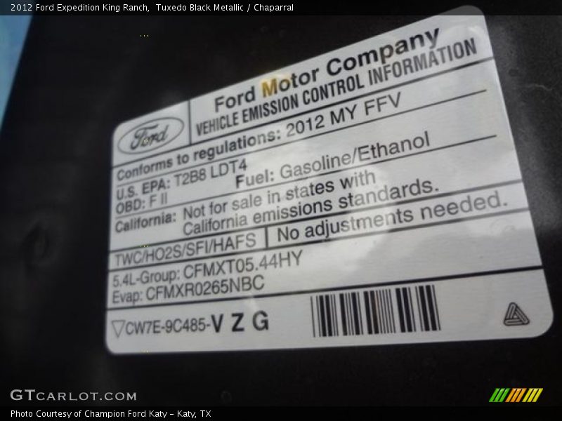 Tuxedo Black Metallic / Chaparral 2012 Ford Expedition King Ranch