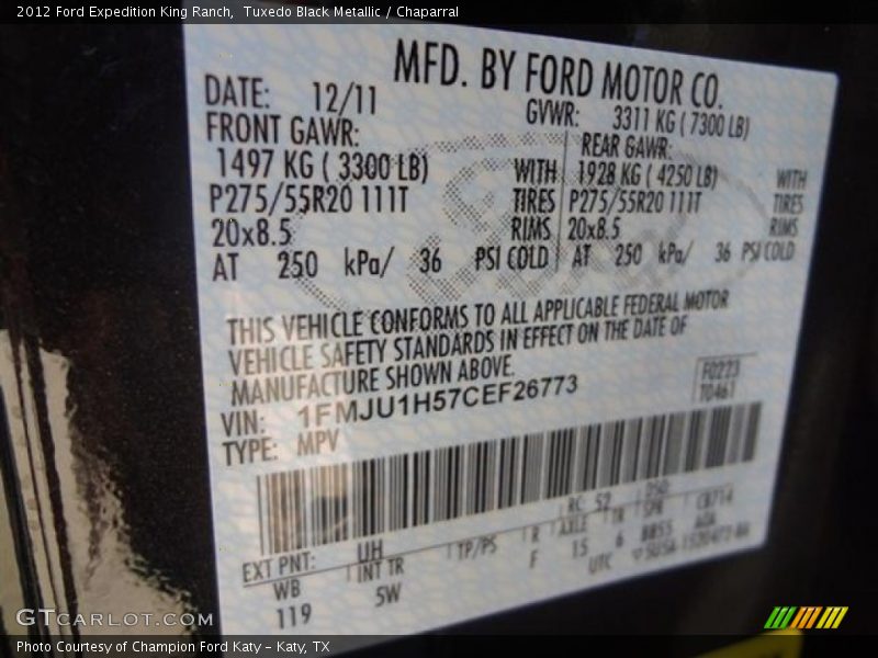 2012 Expedition King Ranch Tuxedo Black Metallic Color Code UH