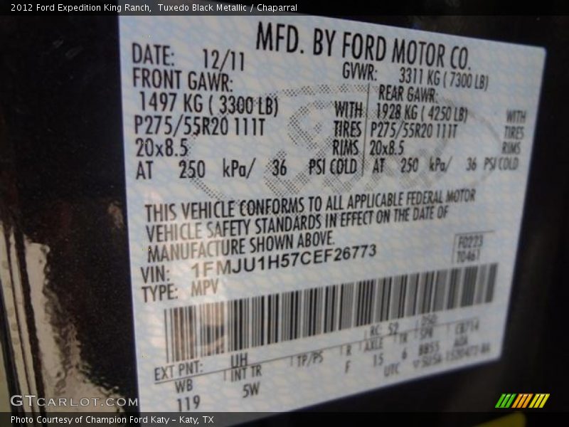 Tuxedo Black Metallic / Chaparral 2012 Ford Expedition King Ranch