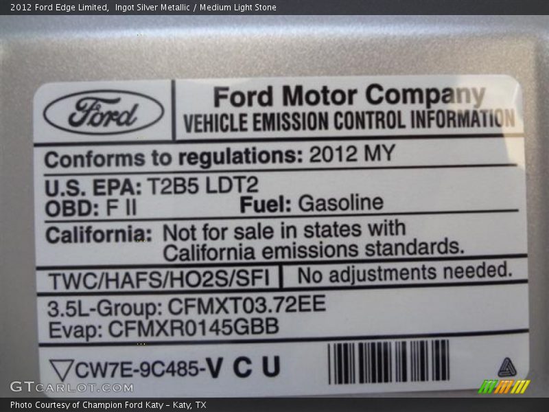 Ingot Silver Metallic / Medium Light Stone 2012 Ford Edge Limited