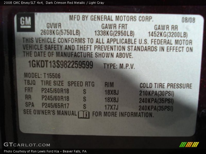 Dark Crimson Red Metallic / Light Gray 2008 GMC Envoy SLT 4x4