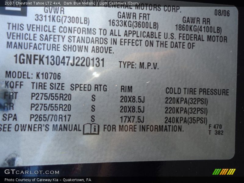 Dark Blue Metallic / Light Cashmere/Ebony 2007 Chevrolet Tahoe LTZ 4x4