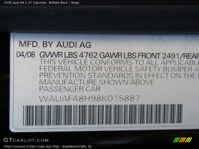 Brilliant Black / Beige 2008 Audi A4 2.0T Cabriolet