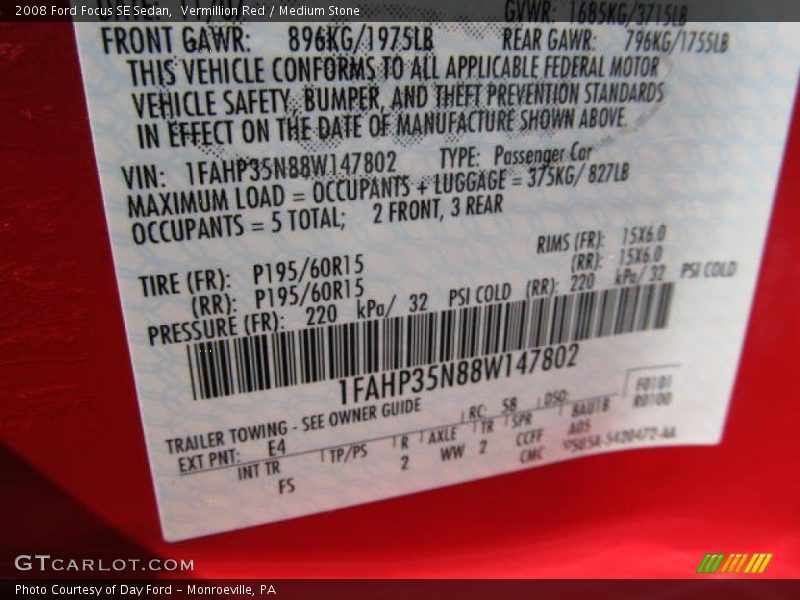 Vermillion Red / Medium Stone 2008 Ford Focus SE Sedan