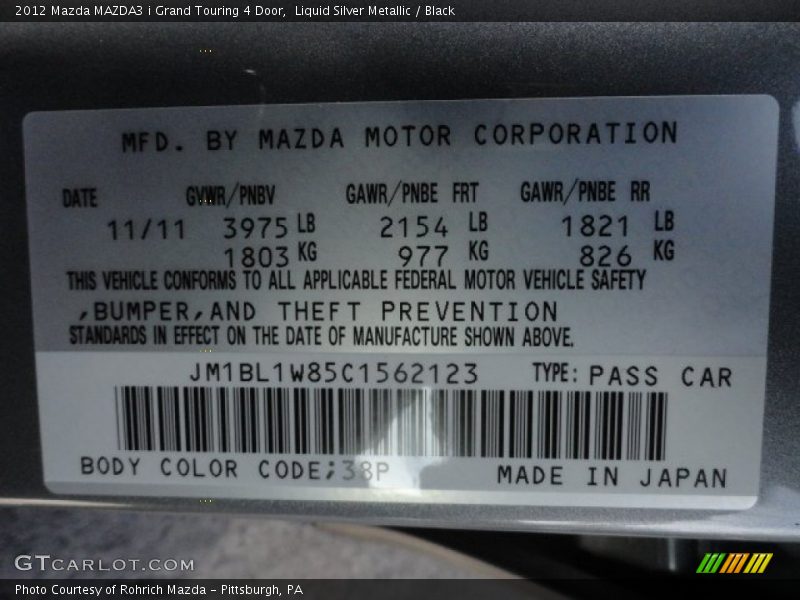 Liquid Silver Metallic / Black 2012 Mazda MAZDA3 i Grand Touring 4 Door