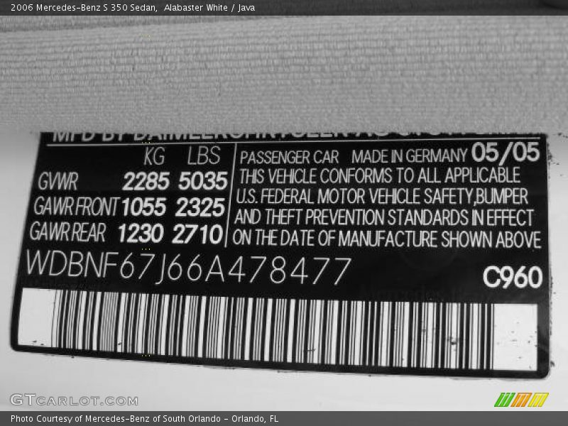 Alabaster White / Java 2006 Mercedes-Benz S 350 Sedan