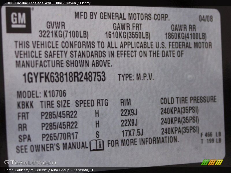 Black Raven / Ebony 2008 Cadillac Escalade AWD
