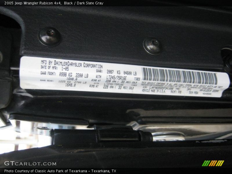 Black / Dark Slate Gray 2005 Jeep Wrangler Rubicon 4x4