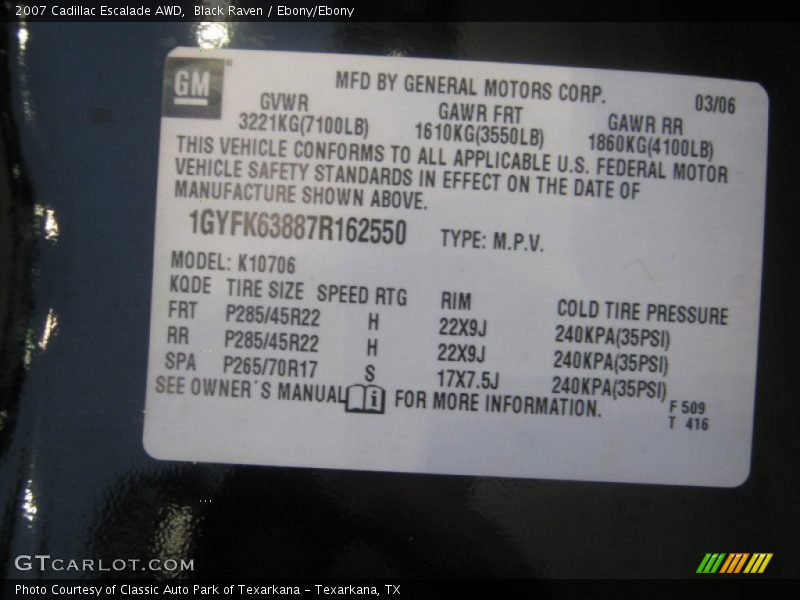 Black Raven / Ebony/Ebony 2007 Cadillac Escalade AWD