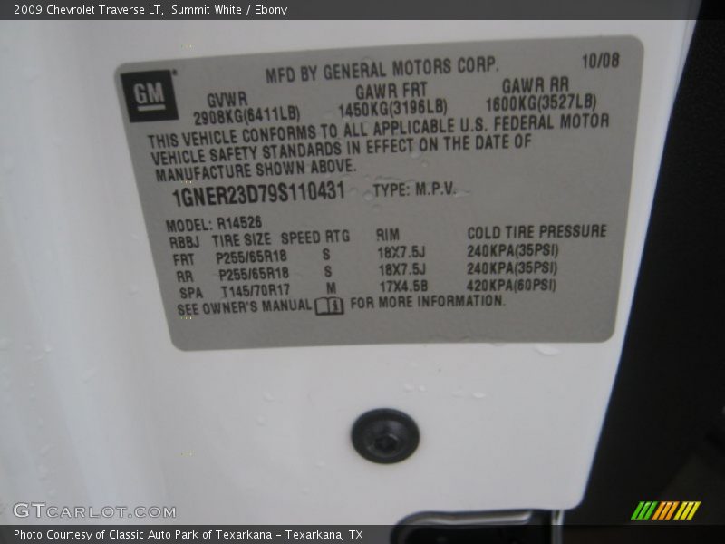 Summit White / Ebony 2009 Chevrolet Traverse LT