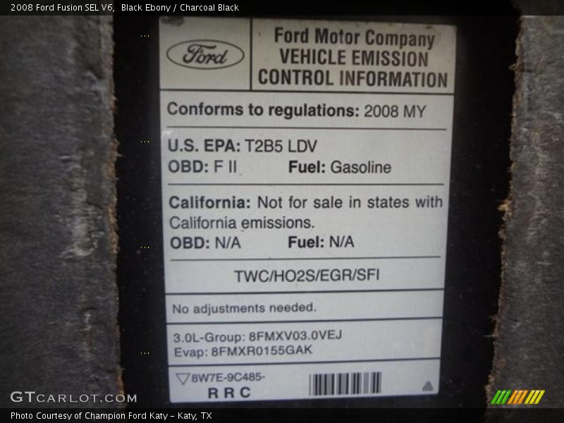 Black Ebony / Charcoal Black 2008 Ford Fusion SEL V6