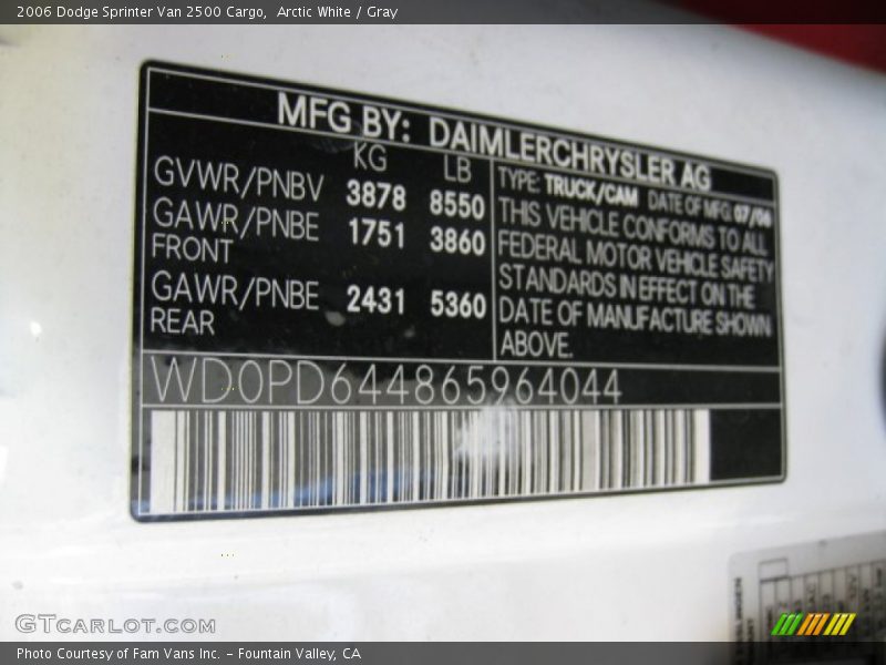 Arctic White / Gray 2006 Dodge Sprinter Van 2500 Cargo