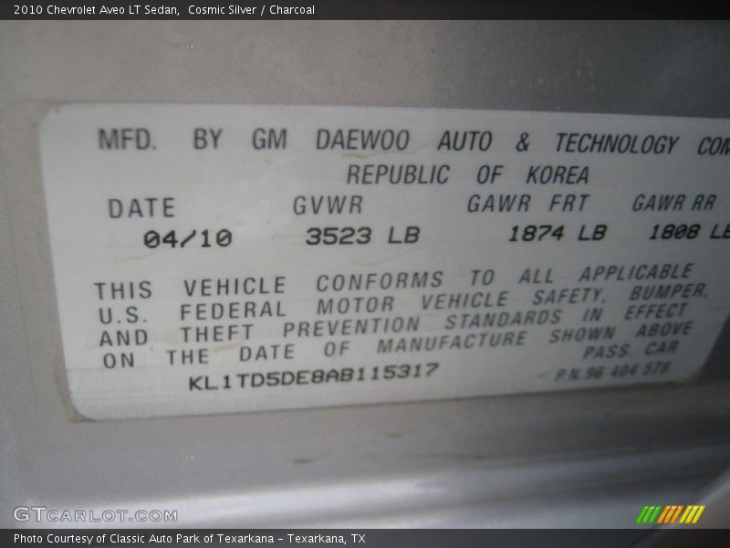 Cosmic Silver / Charcoal 2010 Chevrolet Aveo LT Sedan