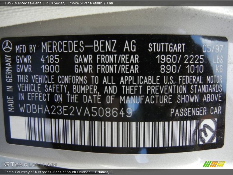 Smoke Silver Metallic / Tan 1997 Mercedes-Benz C 230 Sedan