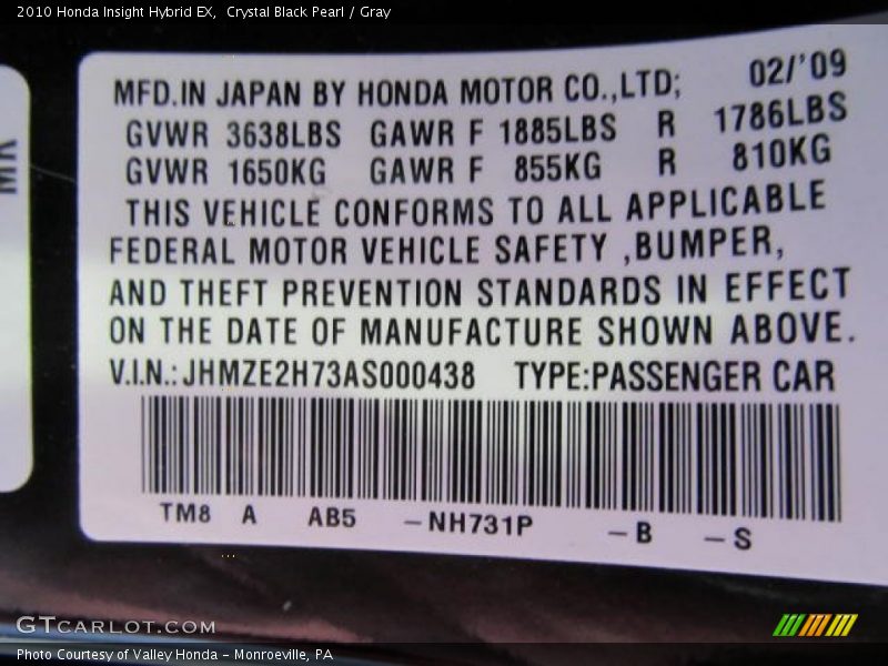 Crystal Black Pearl / Gray 2010 Honda Insight Hybrid EX