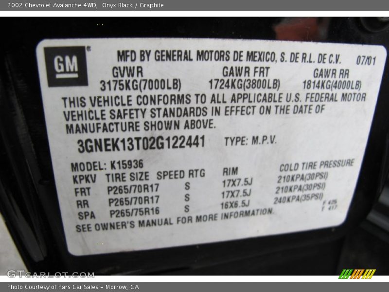 Onyx Black / Graphite 2002 Chevrolet Avalanche 4WD