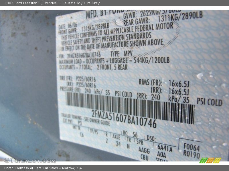 Windveil Blue Metallic / Flint Gray 2007 Ford Freestar SE