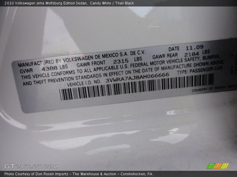 Candy White / Titan Black 2010 Volkswagen Jetta Wolfsburg Edition Sedan