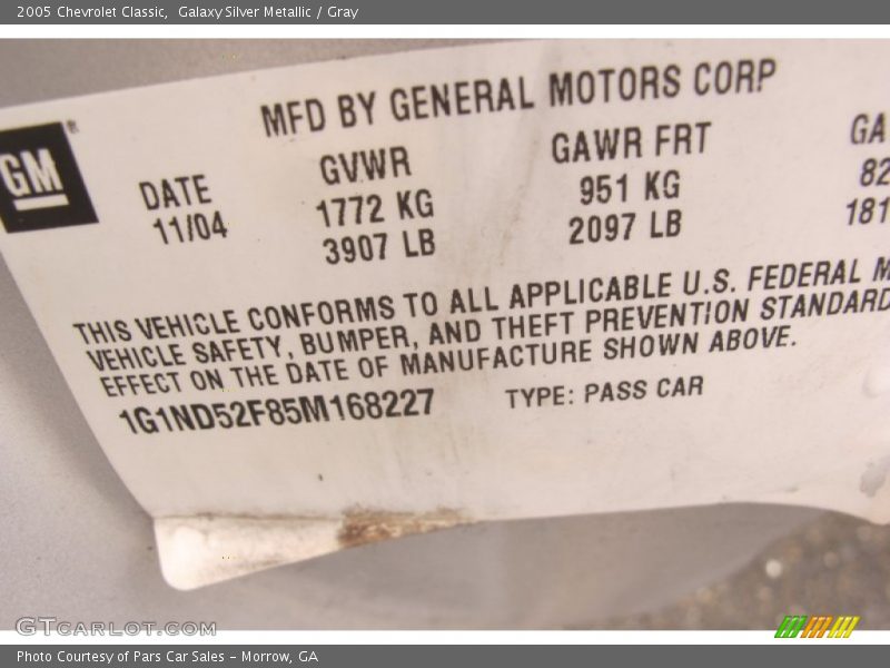Galaxy Silver Metallic / Gray 2005 Chevrolet Classic