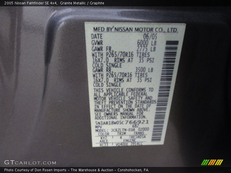 Granite Metallic / Graphite 2005 Nissan Pathfinder SE 4x4