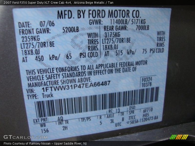 Arizona Beige Metallic / Tan 2007 Ford F350 Super Duty XLT Crew Cab 4x4