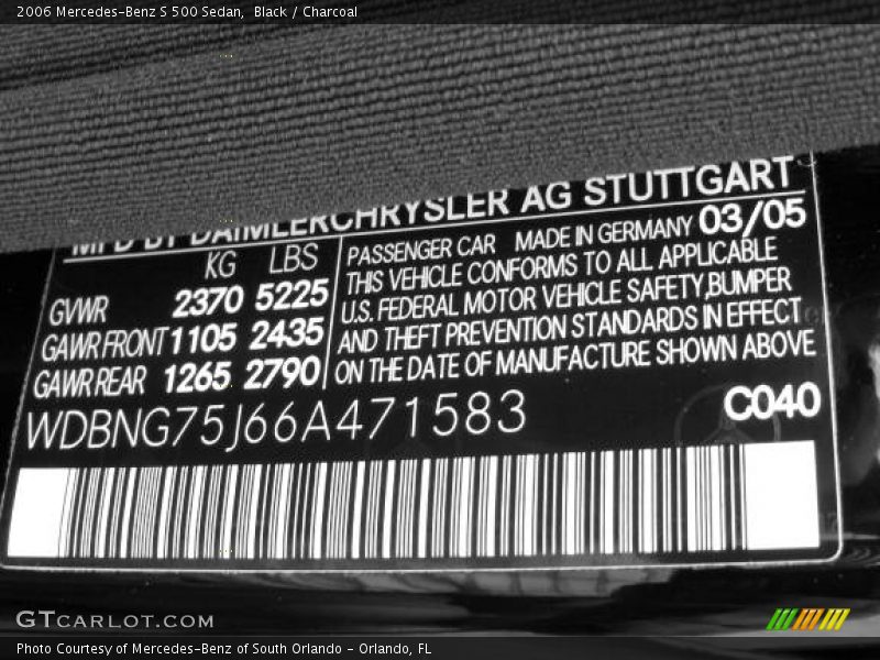 Black / Charcoal 2006 Mercedes-Benz S 500 Sedan