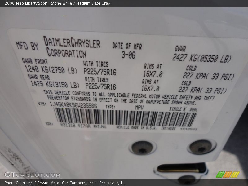 Stone White / Medium Slate Gray 2006 Jeep Liberty Sport