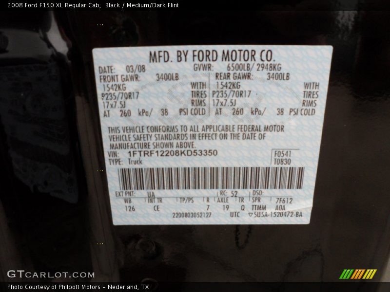 2008 F150 XL Regular Cab Black Color Code UA