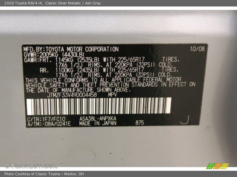 Classic Silver Metallic / Ash Gray 2009 Toyota RAV4 I4