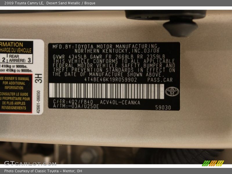 Desert Sand Metallic / Bisque 2009 Toyota Camry LE