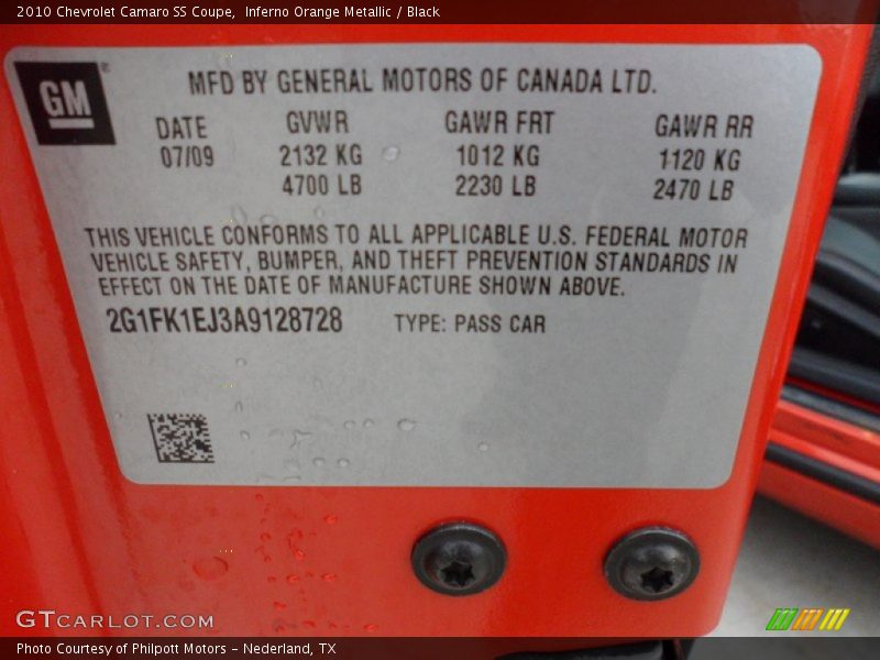 Inferno Orange Metallic / Black 2010 Chevrolet Camaro SS Coupe