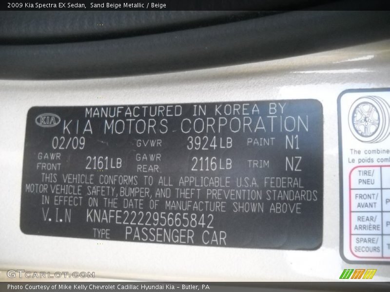 Sand Beige Metallic / Beige 2009 Kia Spectra EX Sedan