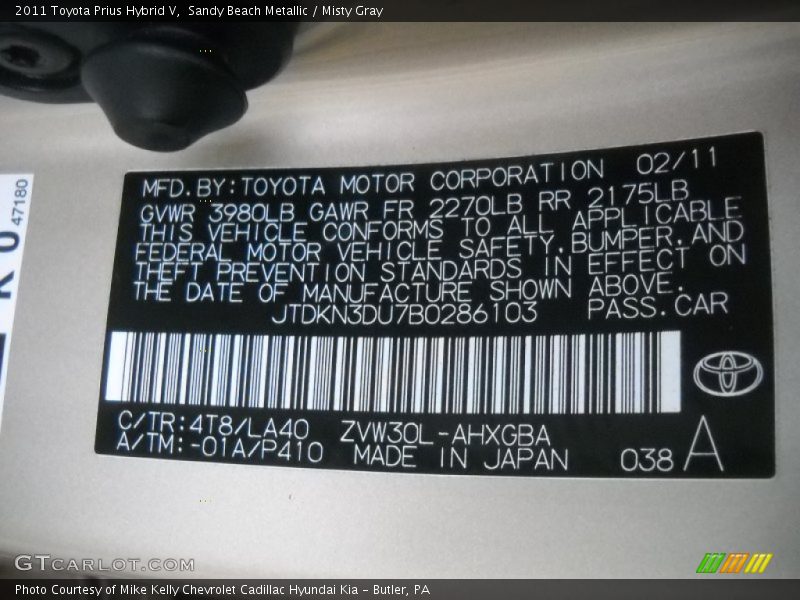 2011 Prius Hybrid V Sandy Beach Metallic Color Code 4T8