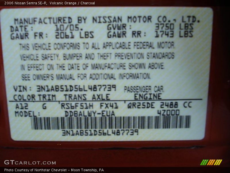 Volcanic Orange / Charcoal 2006 Nissan Sentra SE-R