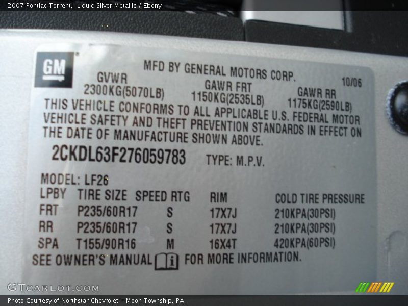 Liquid Silver Metallic / Ebony 2007 Pontiac Torrent