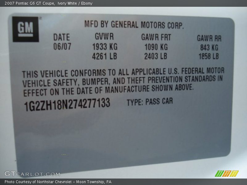 Ivory White / Ebony 2007 Pontiac G6 GT Coupe
