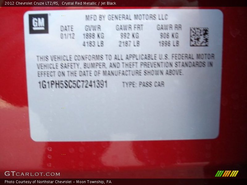 Crystal Red Metallic / Jet Black 2012 Chevrolet Cruze LTZ/RS