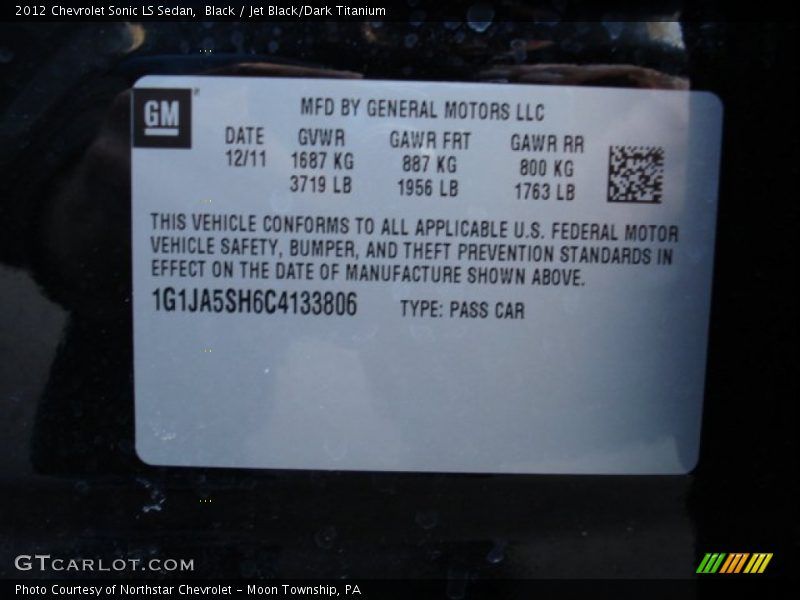 Black / Jet Black/Dark Titanium 2012 Chevrolet Sonic LS Sedan