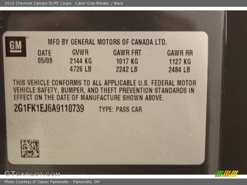 Cyber Gray Metallic / Black 2010 Chevrolet Camaro SS/RS Coupe