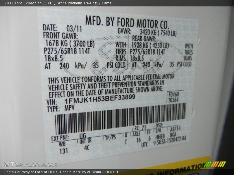 White Platinum Tri-Coat / Camel 2011 Ford Expedition EL XLT