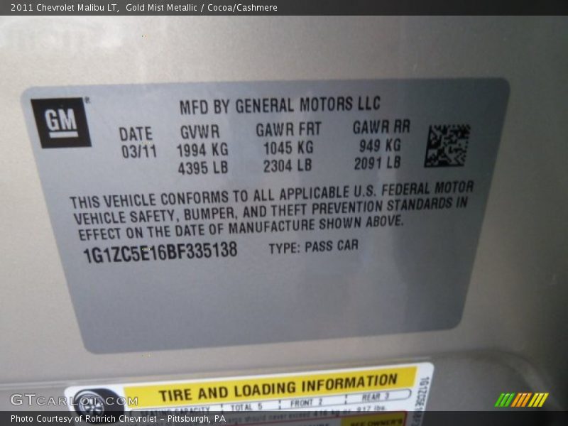 Gold Mist Metallic / Cocoa/Cashmere 2011 Chevrolet Malibu LT