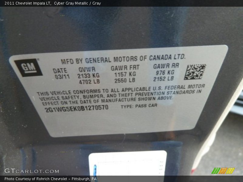 Cyber Gray Metallic / Gray 2011 Chevrolet Impala LT