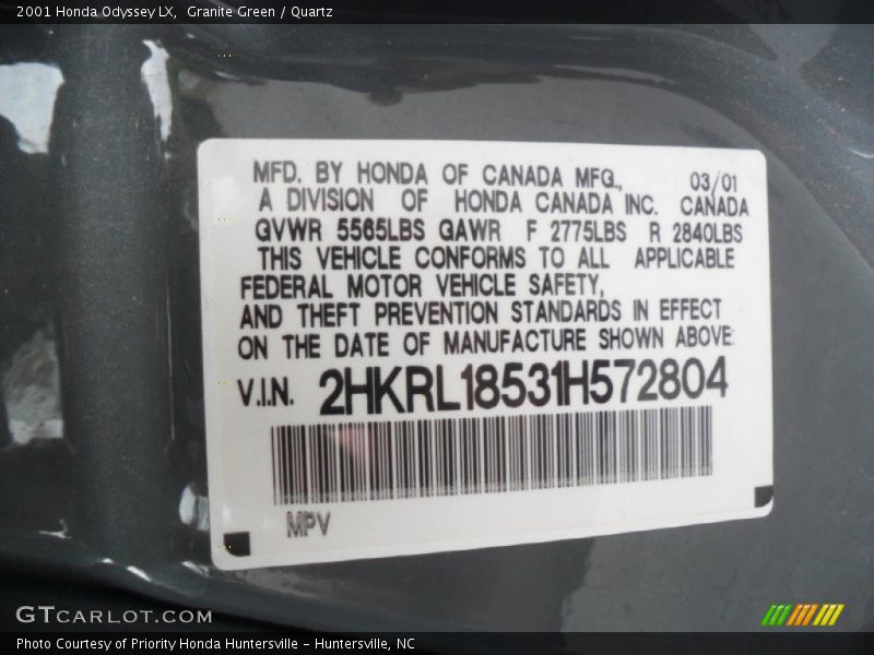 Granite Green / Quartz 2001 Honda Odyssey LX