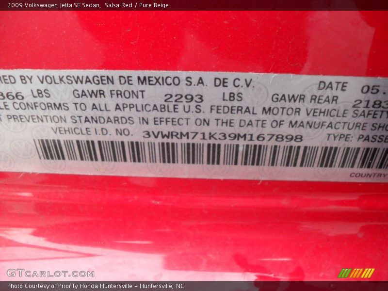 Salsa Red / Pure Beige 2009 Volkswagen Jetta SE Sedan