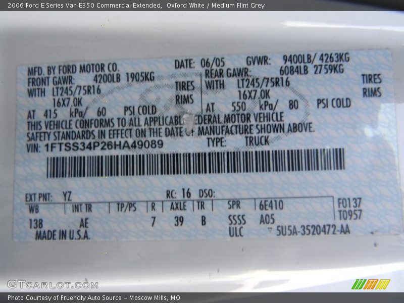Oxford White / Medium Flint Grey 2006 Ford E Series Van E350 Commercial Extended