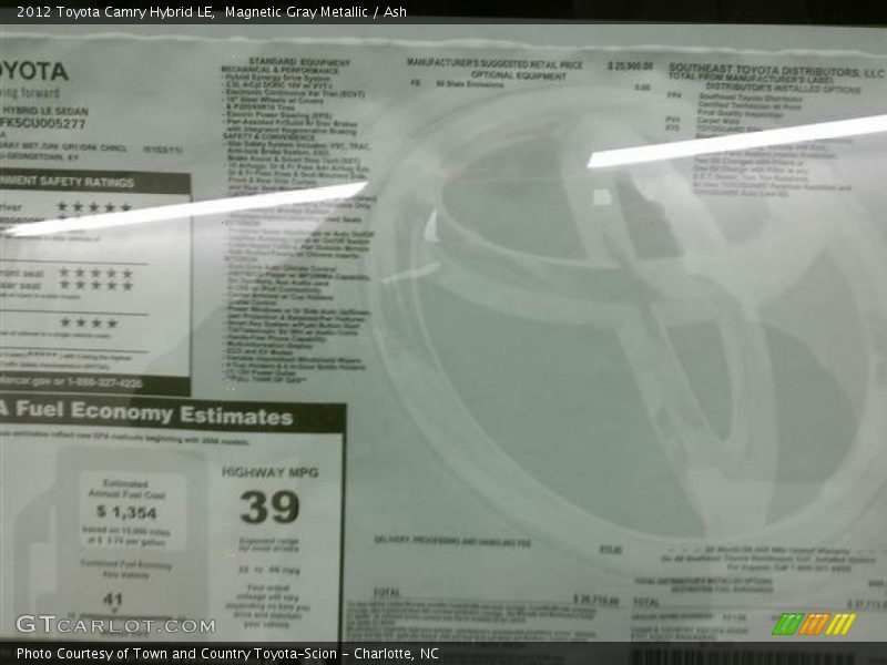 Magnetic Gray Metallic / Ash 2012 Toyota Camry Hybrid LE