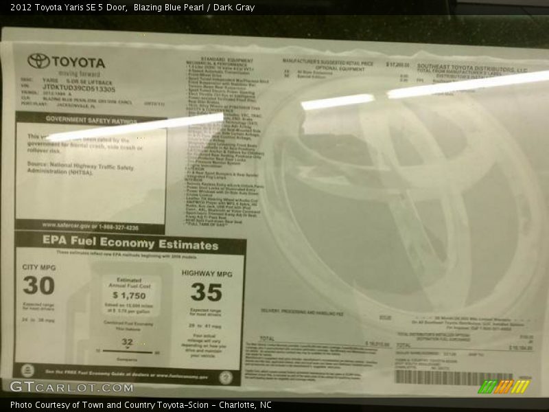 Blazing Blue Pearl / Dark Gray 2012 Toyota Yaris SE 5 Door