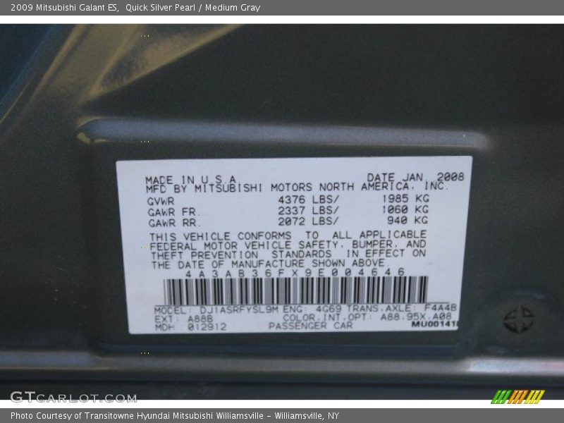 Quick Silver Pearl / Medium Gray 2009 Mitsubishi Galant ES